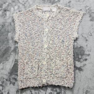Vintage Jay Jacobs Sweater Womens Cream Marled Popcorn Knit Sleeveless Cardigan